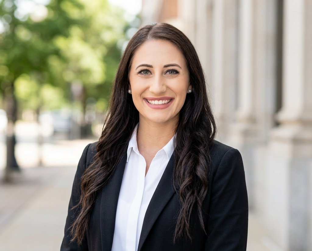 Attorney headshot outside a columned courthouse building