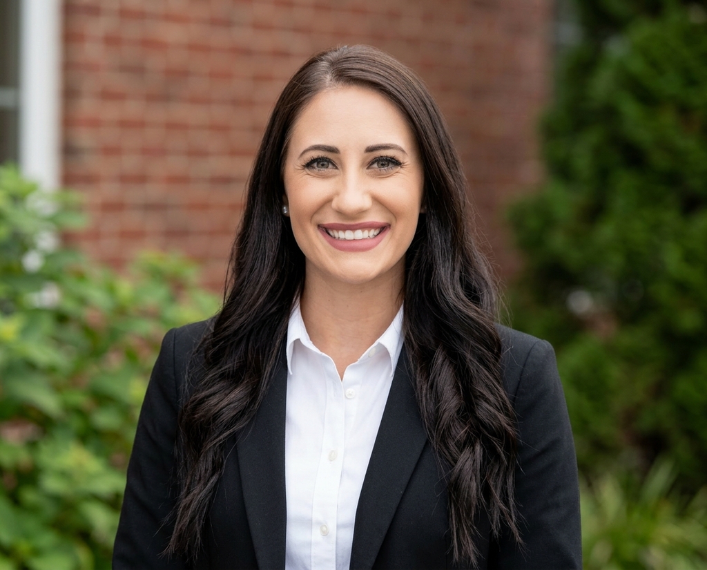 Sales rep headshot outside a brick office building